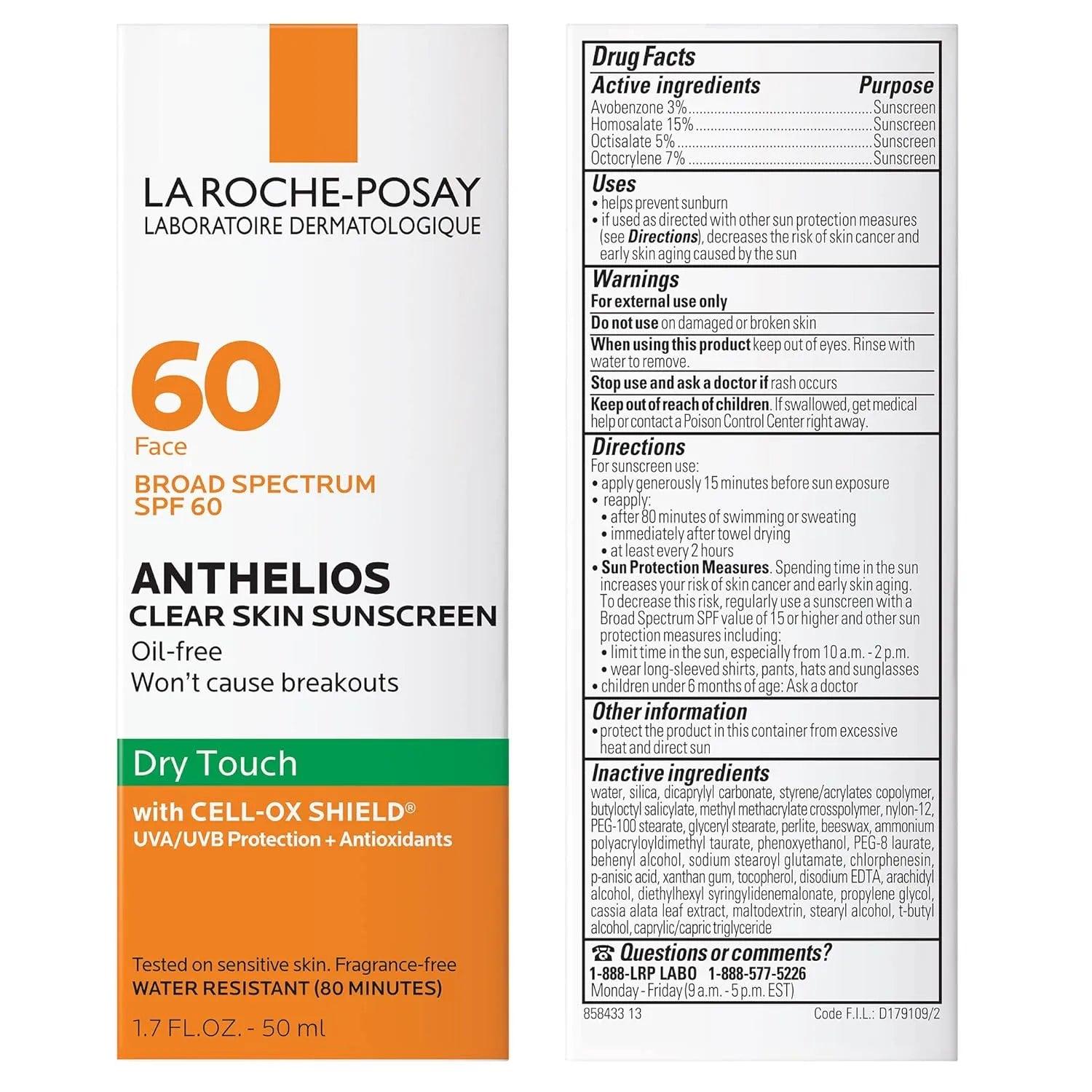 La Roche-Posay Anthelios Clear Skin Oil Free Sunscreen SPF 60 ( Original Factory Leftover ) Glamour Glow